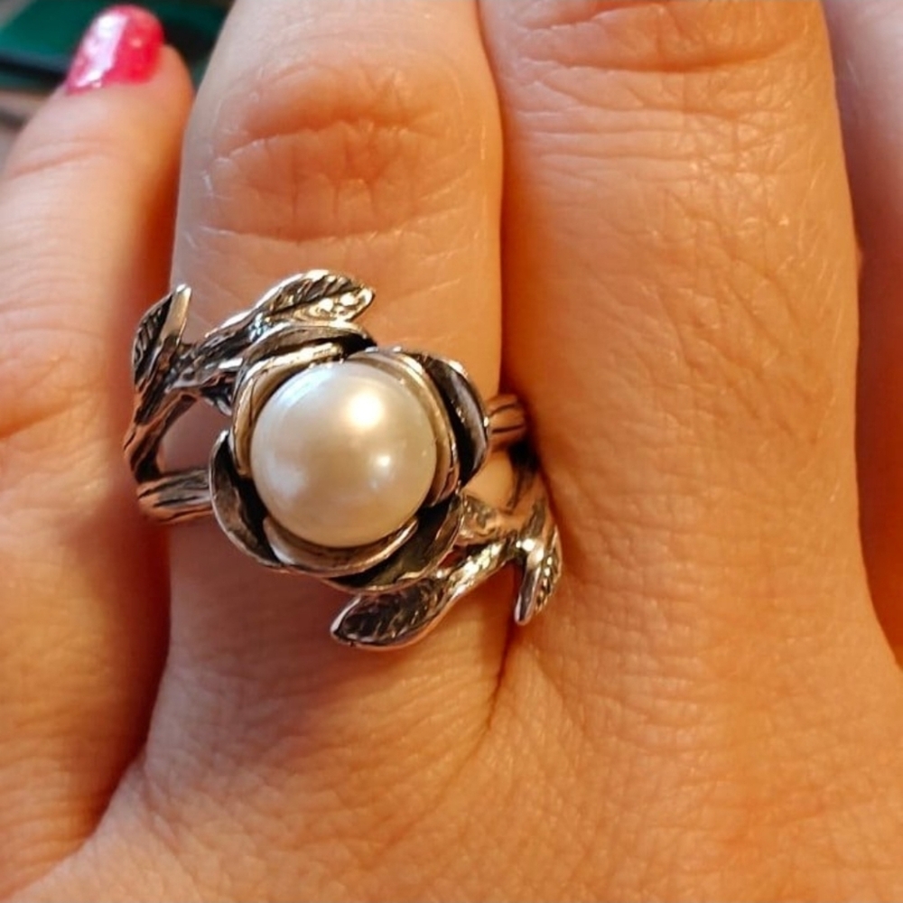 925 Silver Pearl Flower Ring